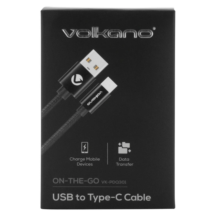 Volkano Mobile Accessories Volkano On-The-Go USB to Type-C 18w Braided 1m Cable - Black