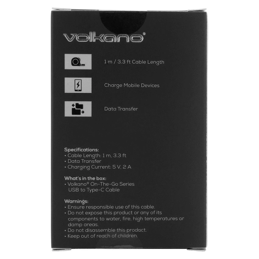 Volkano Mobile Accessories Volkano On-The-Go USB to Type-C 18w Braided 1m Cable - Black