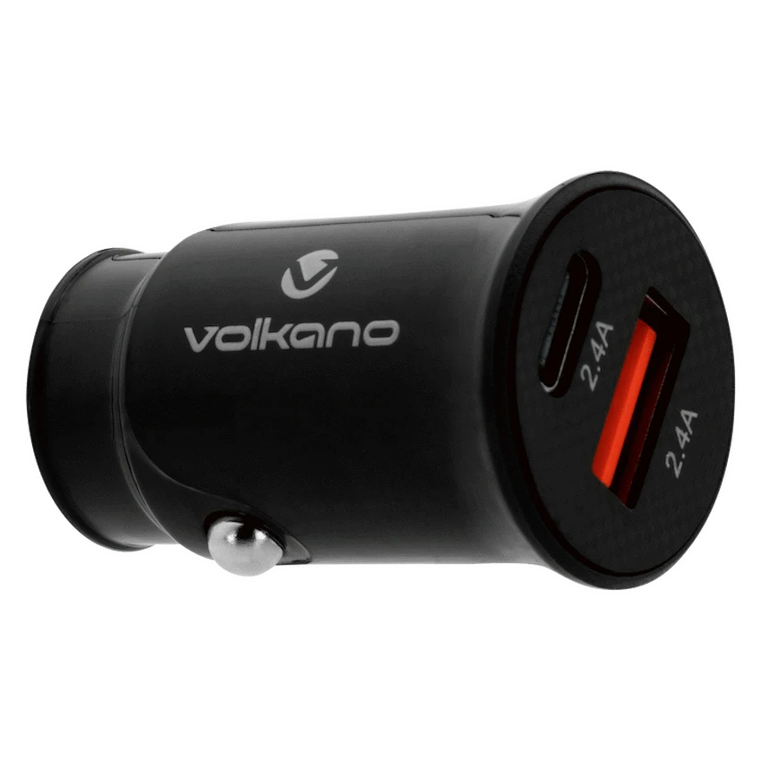 Volkano Mobile Accessories Volkano On-The-Go USB + Type-C 12w Car Charger - Black