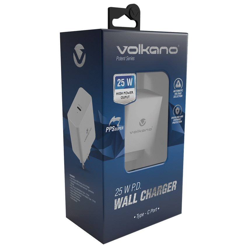 Volkano Mobile Accessories Volkano Potent Series 25w P.D. / PPS Wall Charger - White