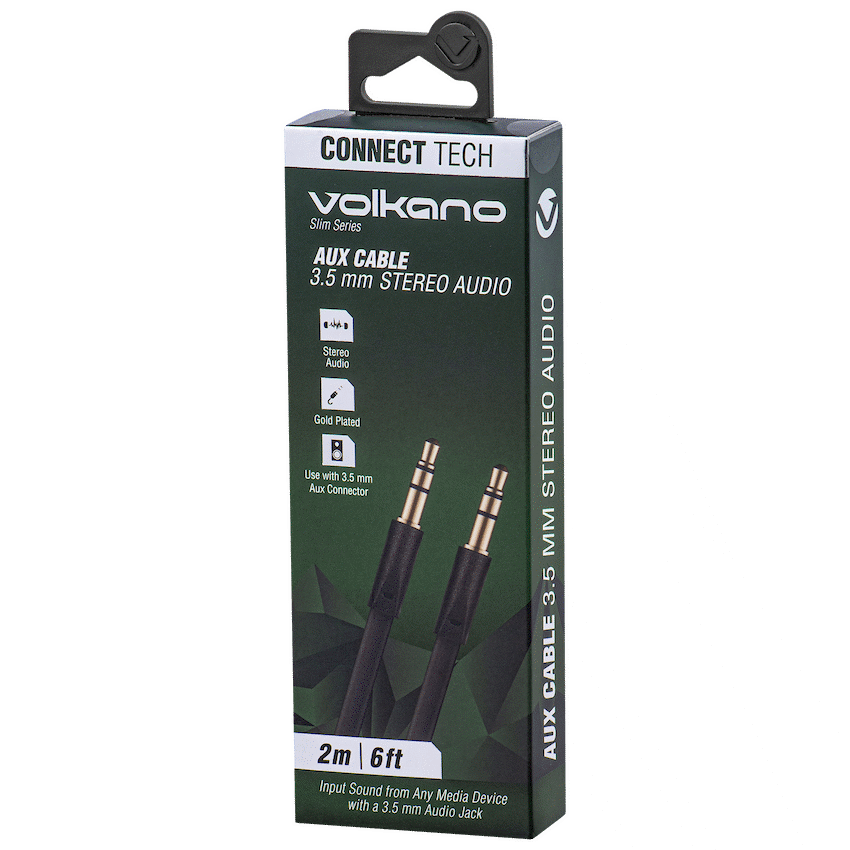 Volkano Mobile Accessories Volkano Slim Series Aux Cable 2m - Black