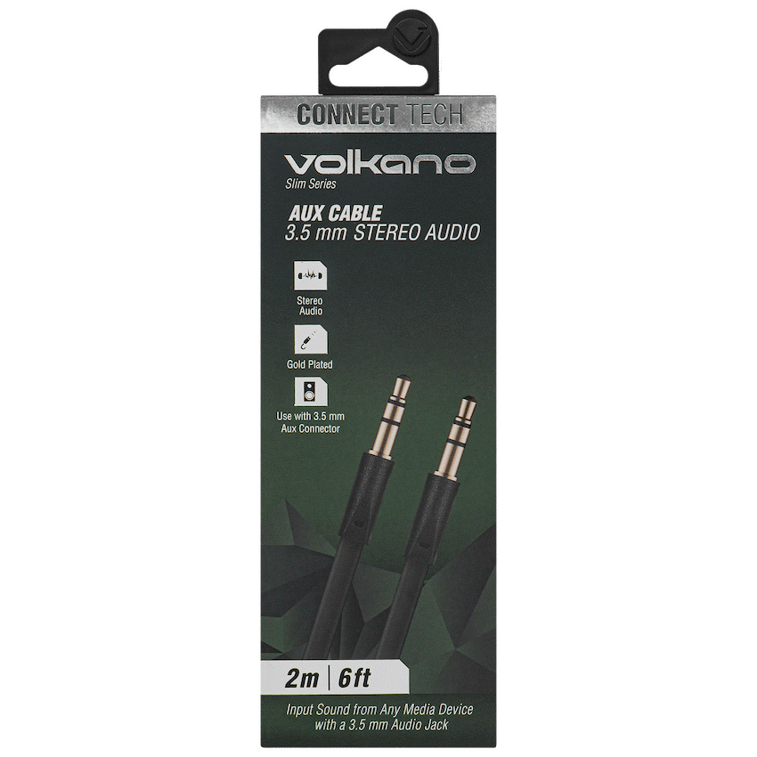Volkano Mobile Accessories Volkano Slim Series Aux Cable 2m - Black