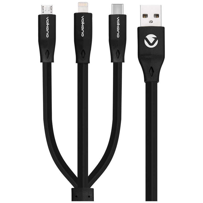 Volkano Mobile Accessories Volkano Slim Series Flat PVC 3-in-1 (Type-C / Lightning / Micro) Cable 1m - Black