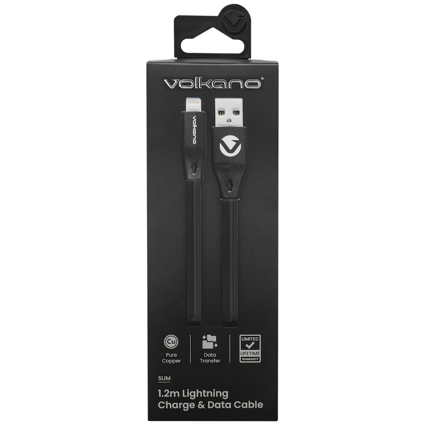 Volkano Mobile Accessories Volkano Slim Series Flat PVC Lightning Cable 1.2m - Black