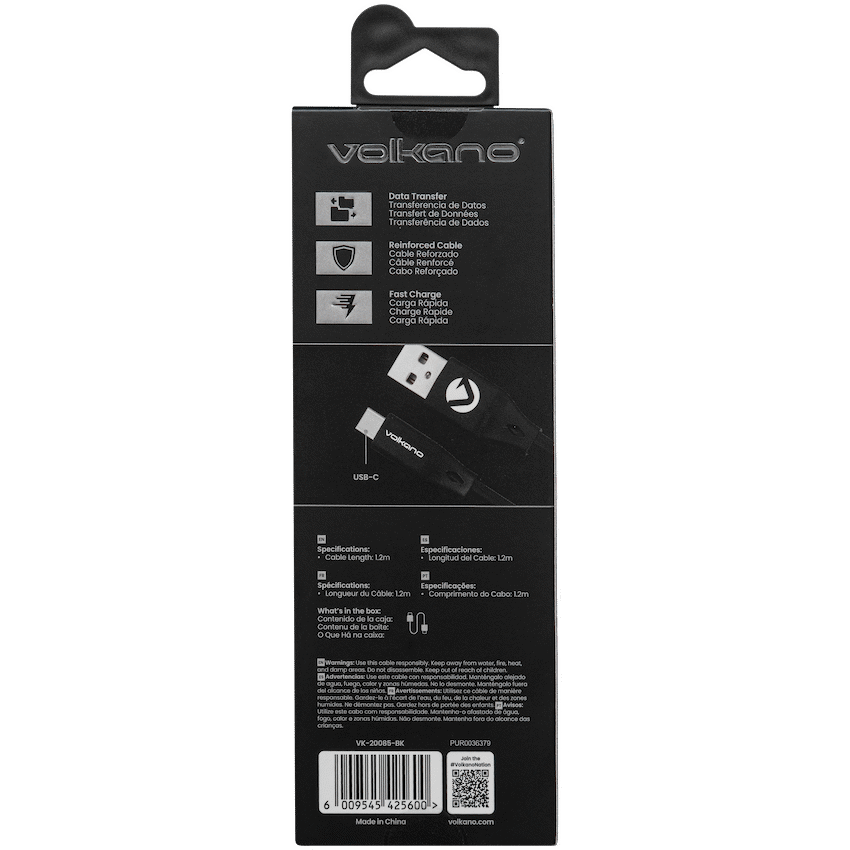 Volkano Mobile Accessories Volkano Slim Series Flat PVC Type-C Cable 1.2m - Black