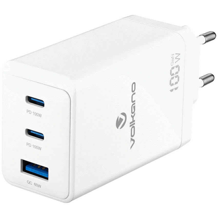 Volkano Mobile Accessories Volkano WattPro Series Triple Port 100W GanN Wall Charger - White