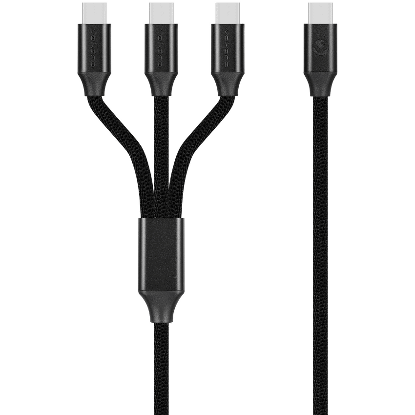 Volkano Mobile Accessories Volkano Weave Series 100w 3-in-1 Charge Cable (3 x Type C) - Black