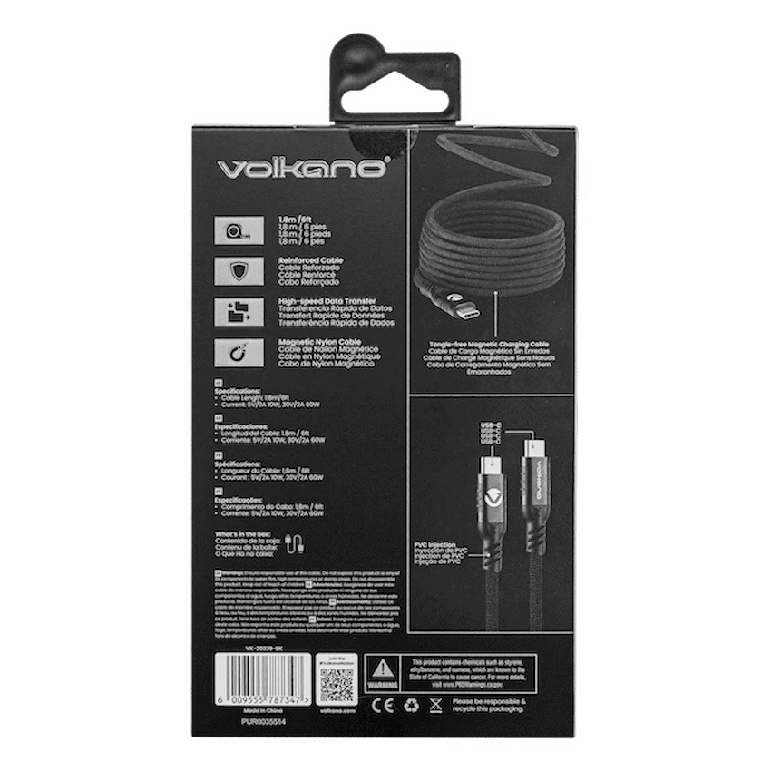 Volkano Mobile Accessories Volkano Weave Series 60w Magnetic Type-C Cable - Black