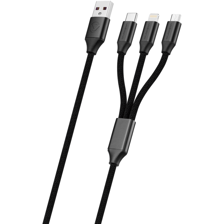 Volkano Mobile Accessories Volkano Weave Series Fabric Braided 3-in-1 (Type-C/Lightning/Micro) Cable 1m - Black
