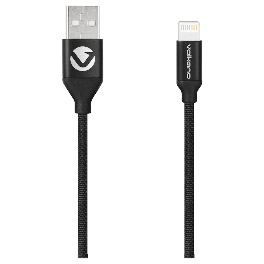 Volkano Mobile Accessories Volkano Weave Series Fabric Braided MFI Lightning Cable 1.2m - Black