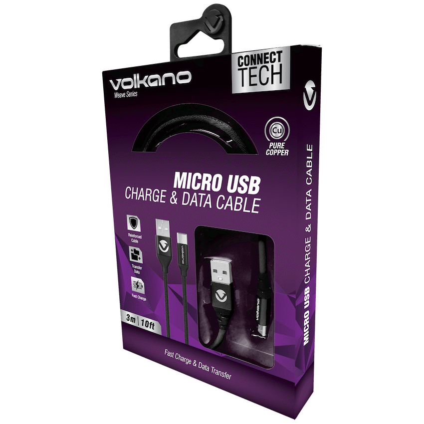 Volkano Mobile Accessories Volkano Weave Series Fabric Braided Micro-USB Cable 3m - Black