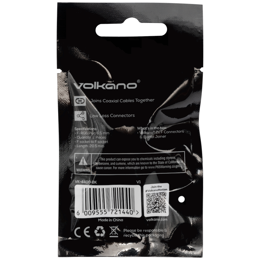 Volkano Televisions Volkano 2x F Connector & Barrel Joiner