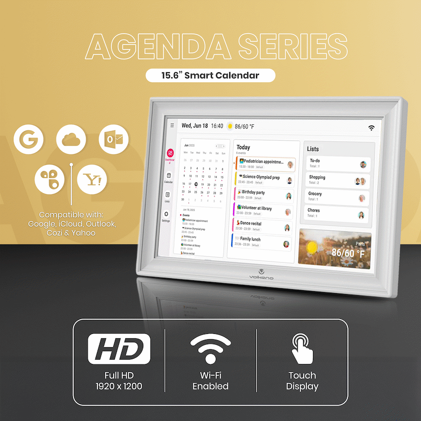 Volkano Volkano Agenda Series Smart Calendar and Digital Photo Frame 15.6" - White