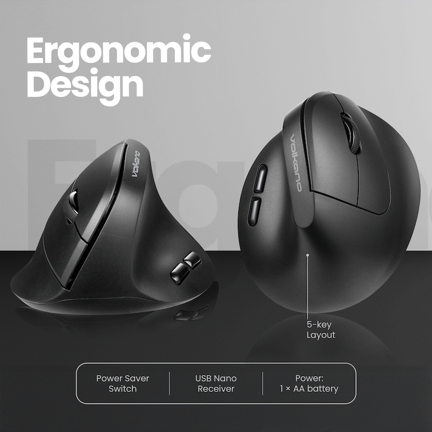 Volkano Volkano Curve Series Ergonomic Bluetooth Wireless mouse - Black