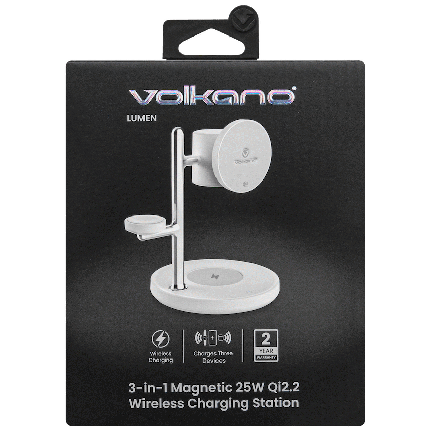 Volkano Volkano Lumen Series 3-in-1 Magnetic 25W Qi2.2 Wireless Charging Station - White