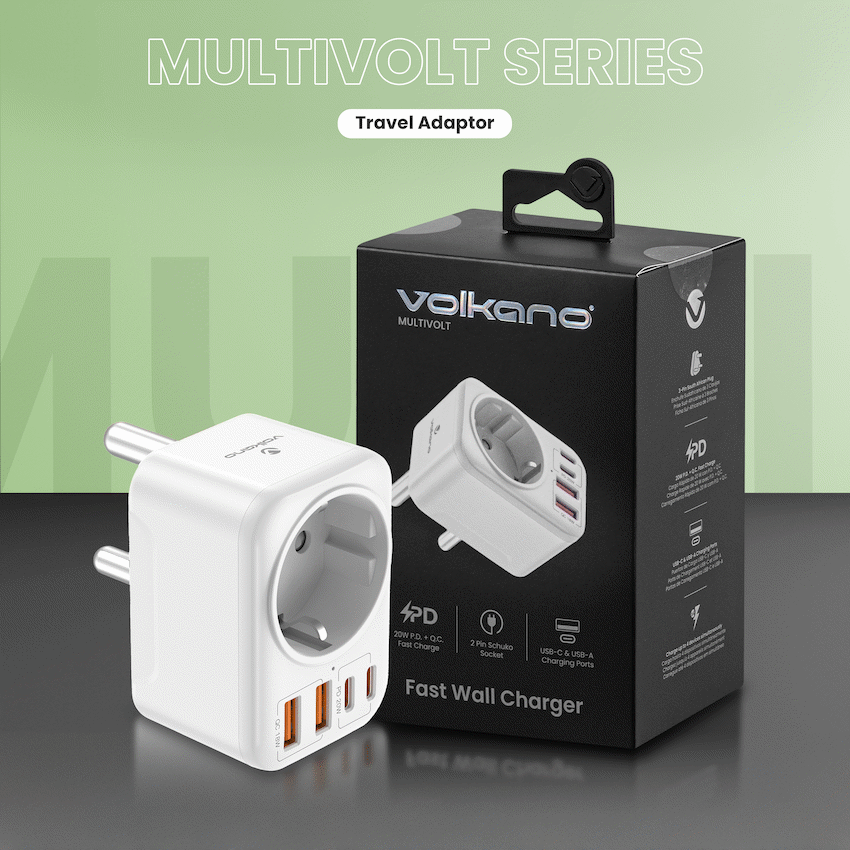 Volkano Volkano MultiVolt Series 2x USB-A + 2x USB-C adaptor SA Plug to multi travel socket 20Watt