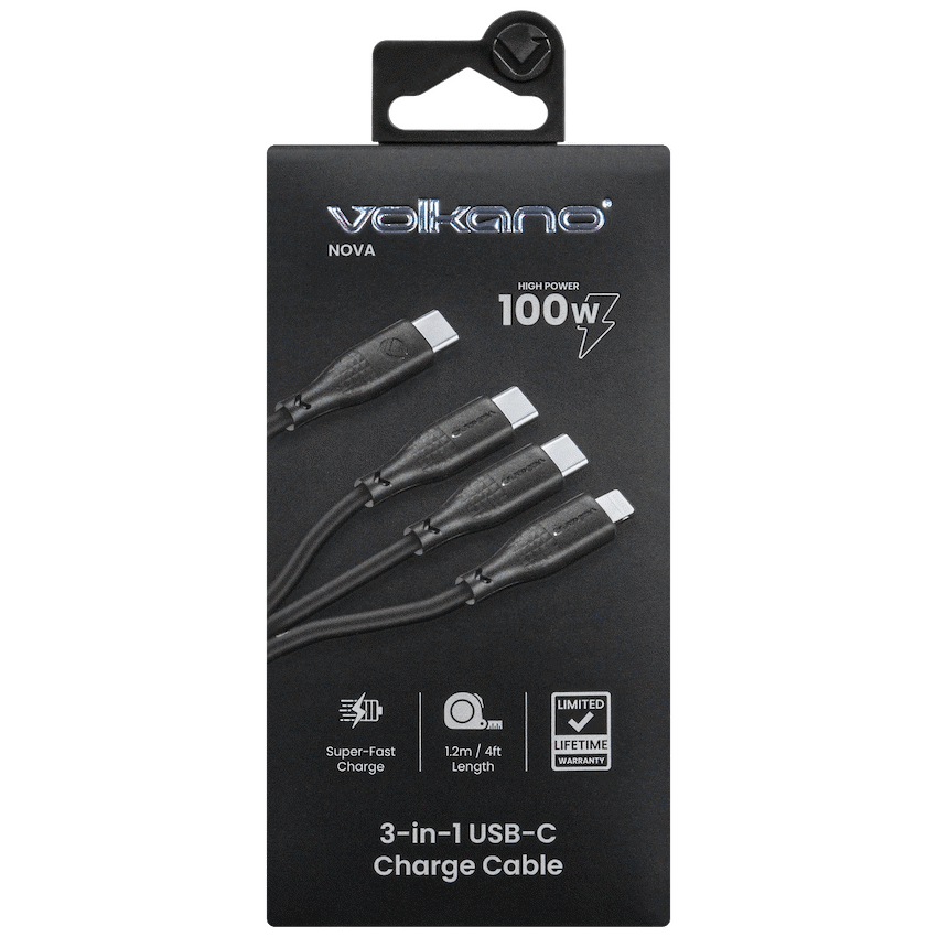 Volkano Volkano Nova Series USB C to 2 USB C and lightning cable 100W TPE-Black