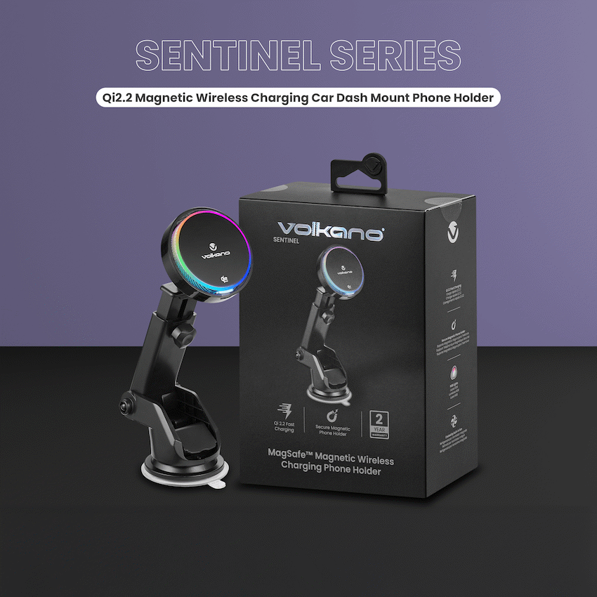 Volkano Volkano Sentinel Series Qi2.2 Magnetic Wireless Charging Car Dash Mount Phone Holder - Black