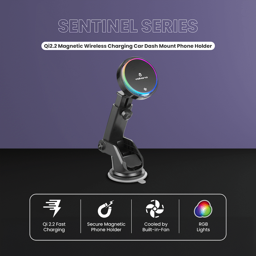 Volkano Volkano Sentinel Series Qi2.2 Magnetic Wireless Charging Car Dash Mount Phone Holder - Black