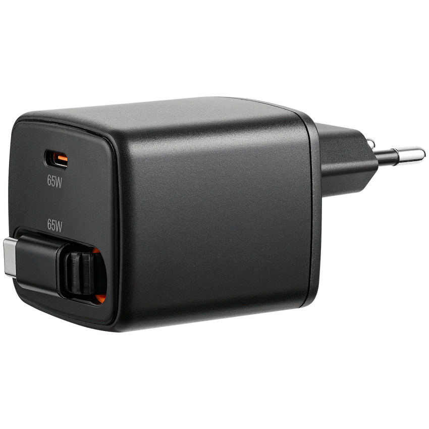 Volkano Volkano Sleek Series Fast Wall Charger 65W USB-C with Built-in Retractable 75cm Cable - Black