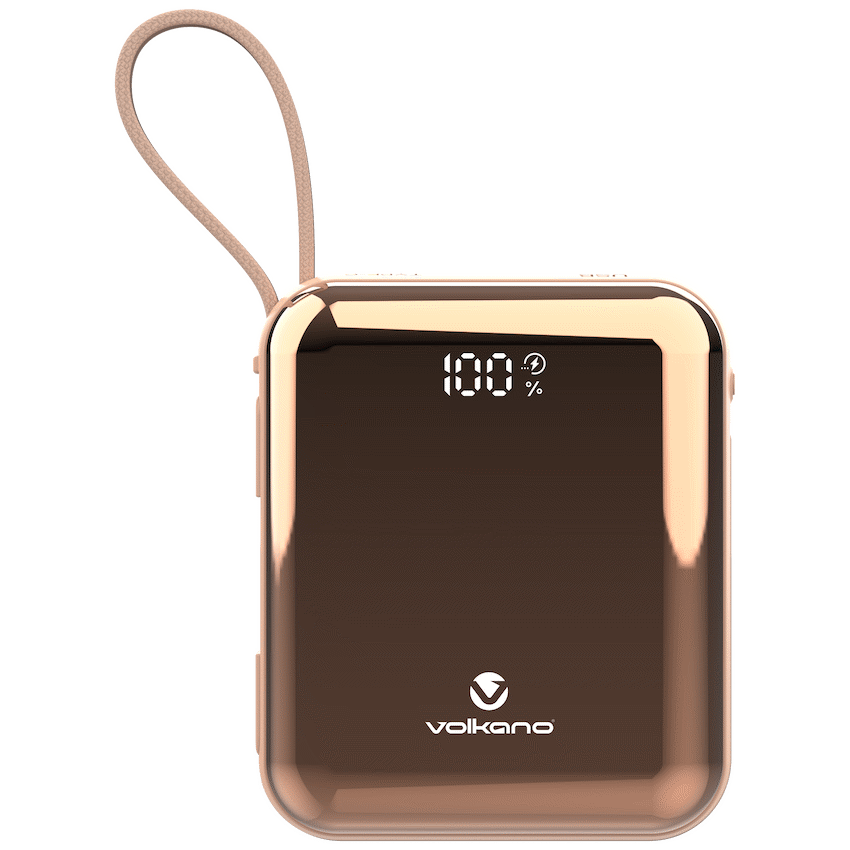 Volkano Volkano Solace Series 10 000 mAh Power Bank with Built-in USB-C & Lightning Cable - Pink & Rose Gold
