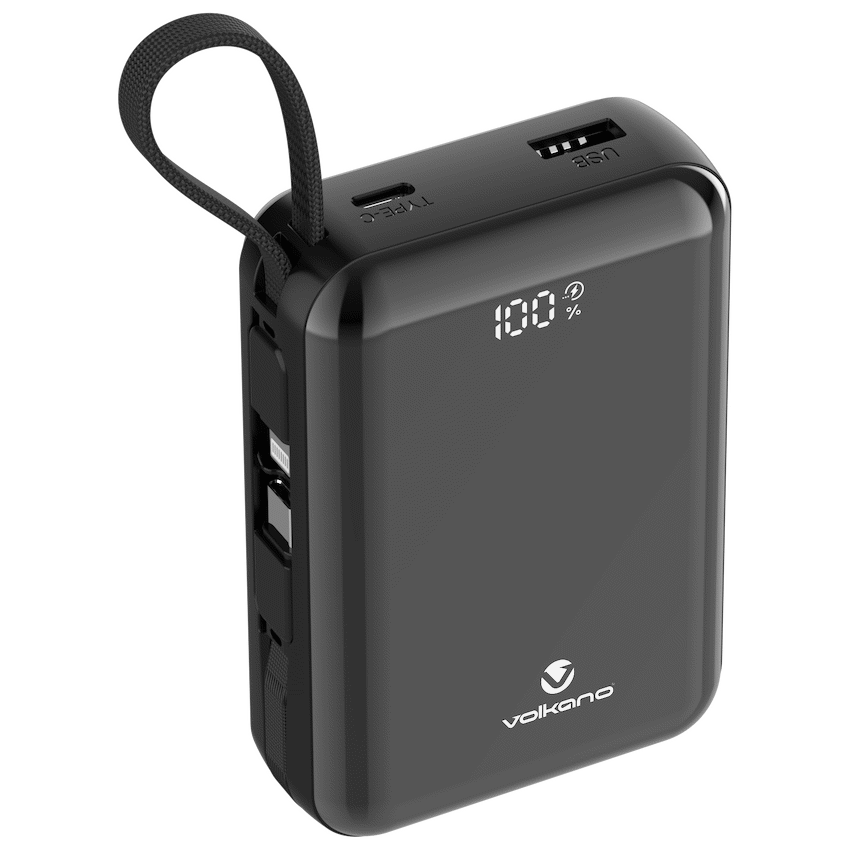Volkano Volkano Solace Series 20 000 mAh Power Bank with Built-in USB-C & Lightning Cable - Black