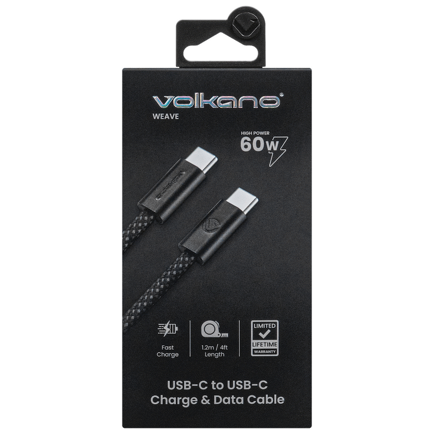 Volkano Volkano Weave Series 60w USB C to USB C 1.2m-Black