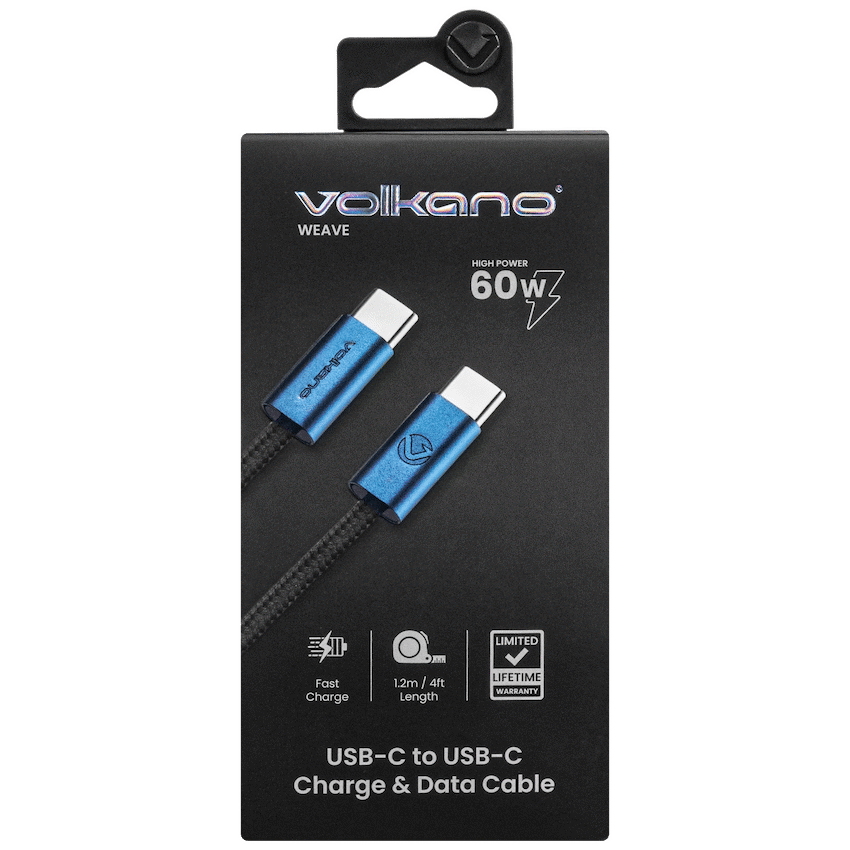 Volkano Volkano Weave Series 60w USB C to USB C 1.2m-Blue