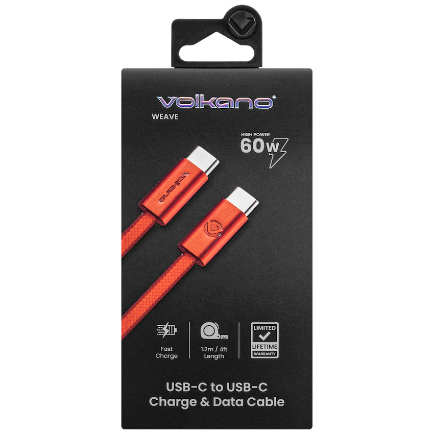 Volkano Volkano Weave Series 60w USB C to USB C 1.2m-Orange