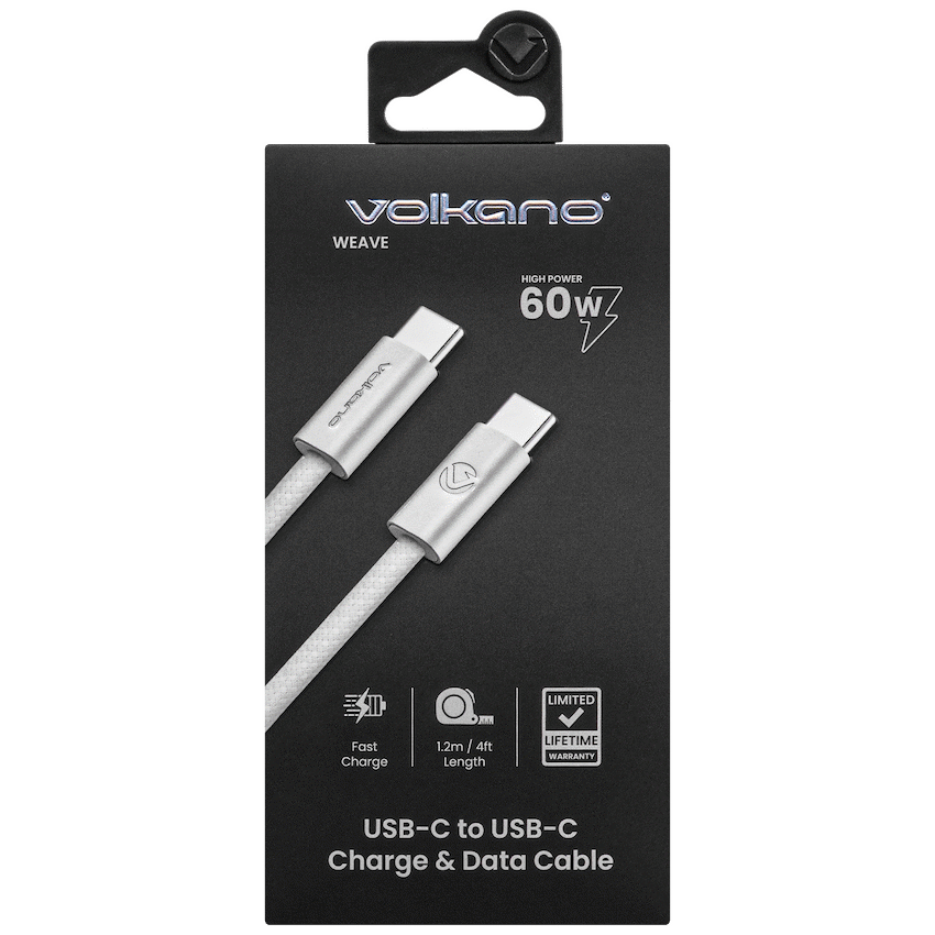 Volkano Volkano Weave Series 60w USB C to USB C 1.2m-White