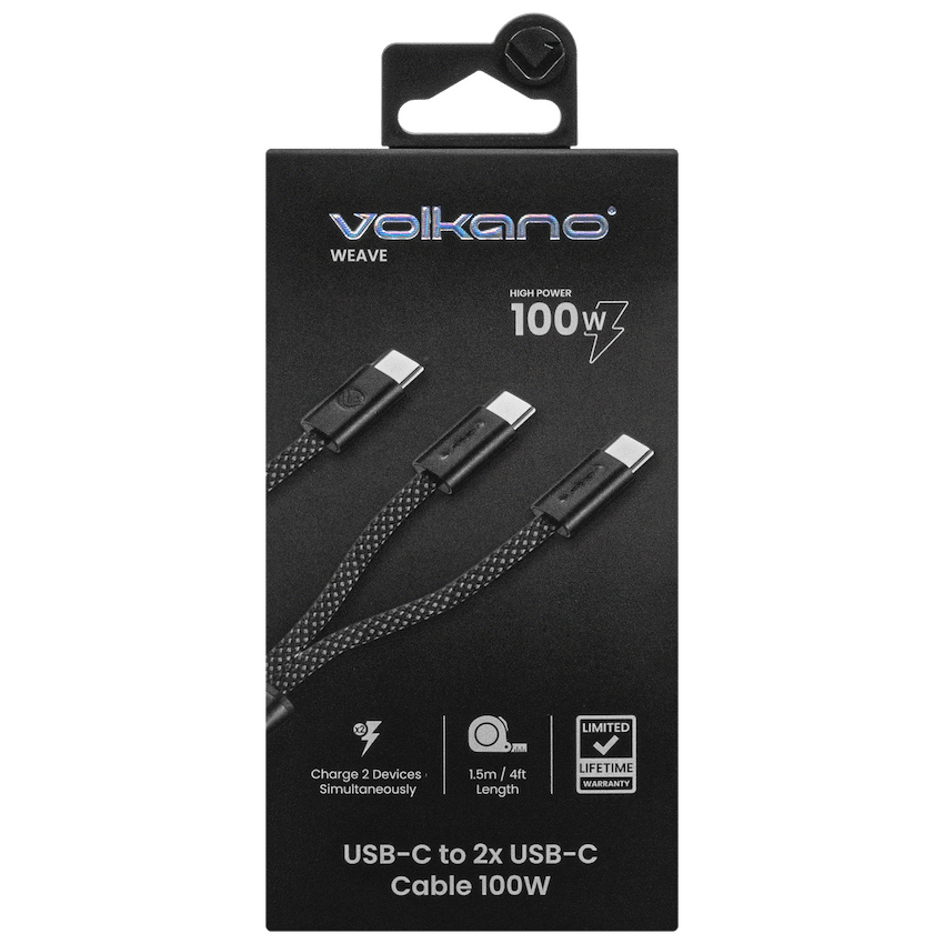 Volkano Volkano Weave Series USB C to 2 USB C 100W 1.5m