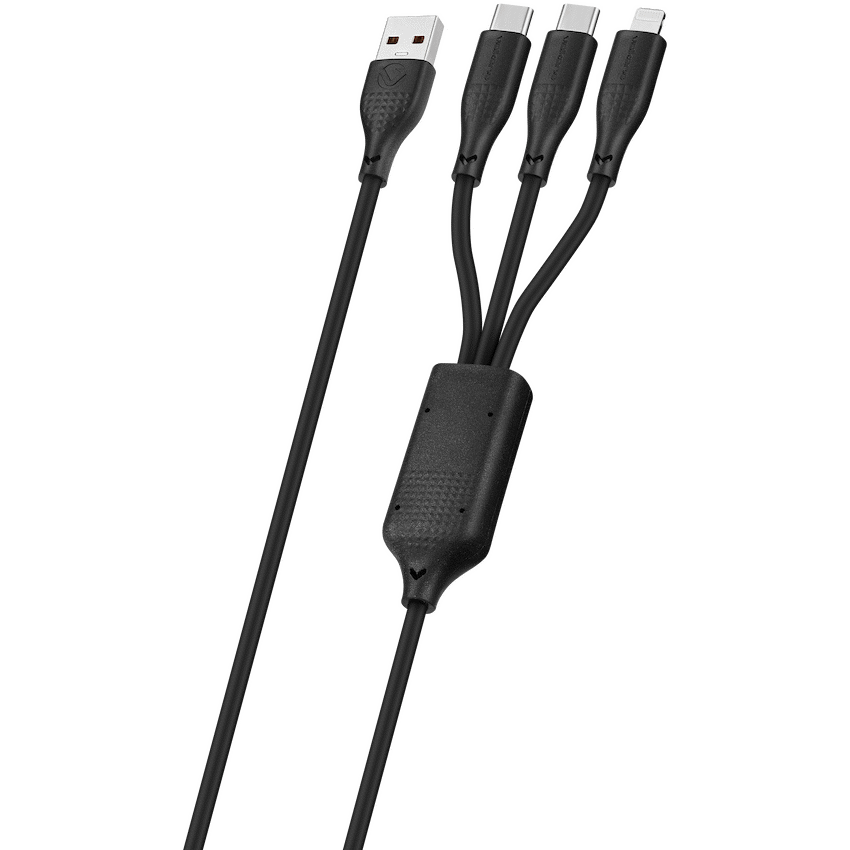 Volkano Volkao Nova Series USB A to 2 USb C and lightning cable 100W 1.2m TPE-Black