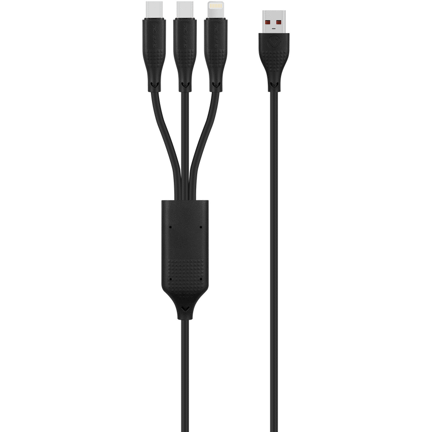Volkano Volkao Nova Series USB A to 2 USb C and lightning cable 100W 1.2m TPE-Black