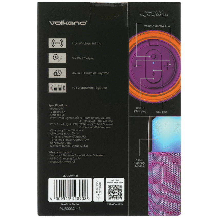 VolkanoX Audio Volkano Neptune Bluetooth Wireless Speaker - Purple