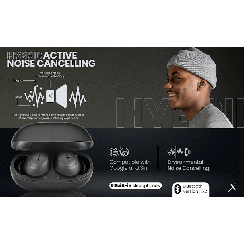 VolkanoX Audio Volkano X VXT200B True Wireless Earphones with Hybrid Active Noise Cancelling