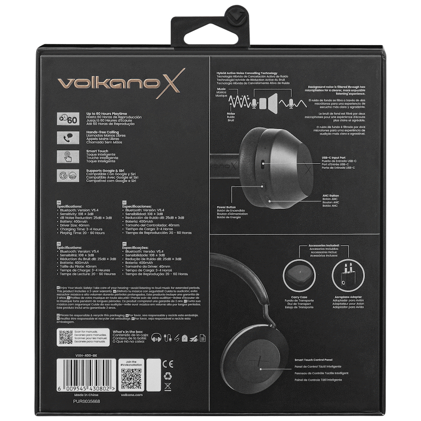 VolkanoX Audio VolkanoX H400 Hybrid Active Noise Cancellation Headphones - Black