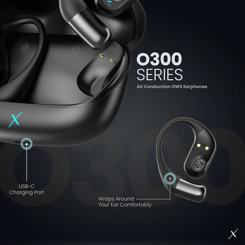 VolkanoX Audio VolkanoX O300 Air Conduction OWS Earphones - Black
