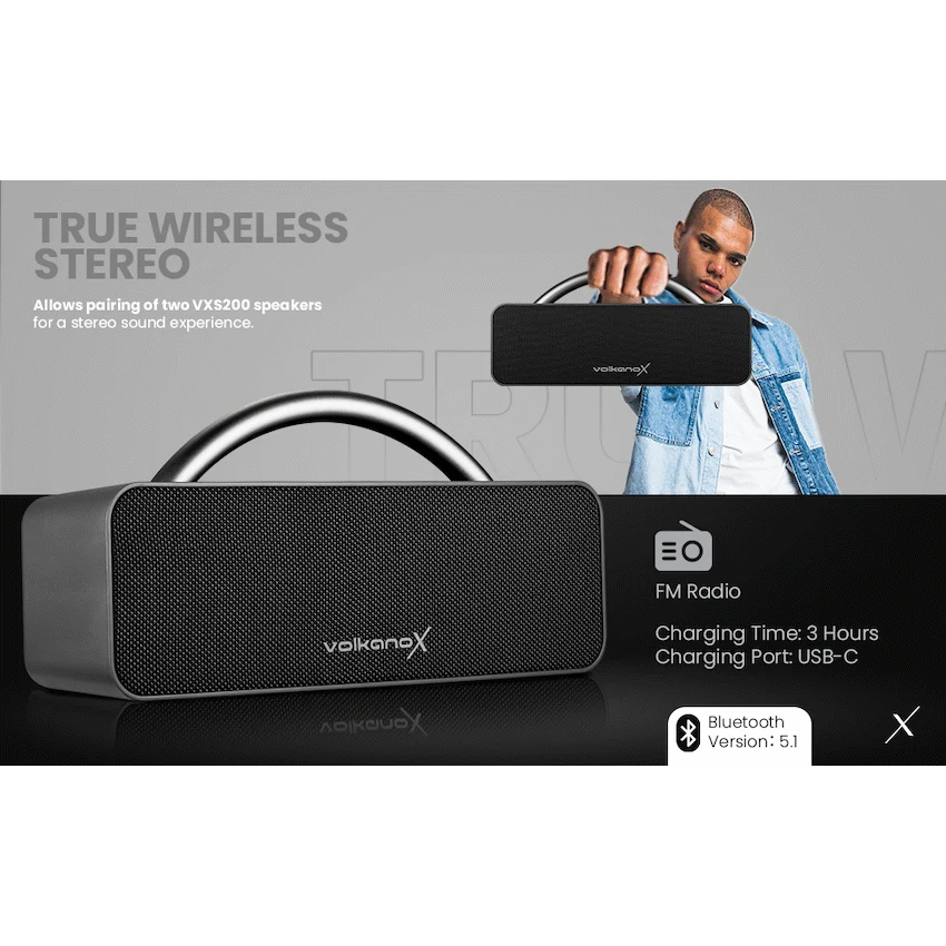 VolkanoX Audio VolkanoX VXS200 Portable Bluetooth Speaker - Black