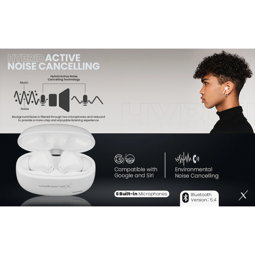 VolkanoX Audio VolkanoX VXT200S Hybrid ANC TWS Earphones - White