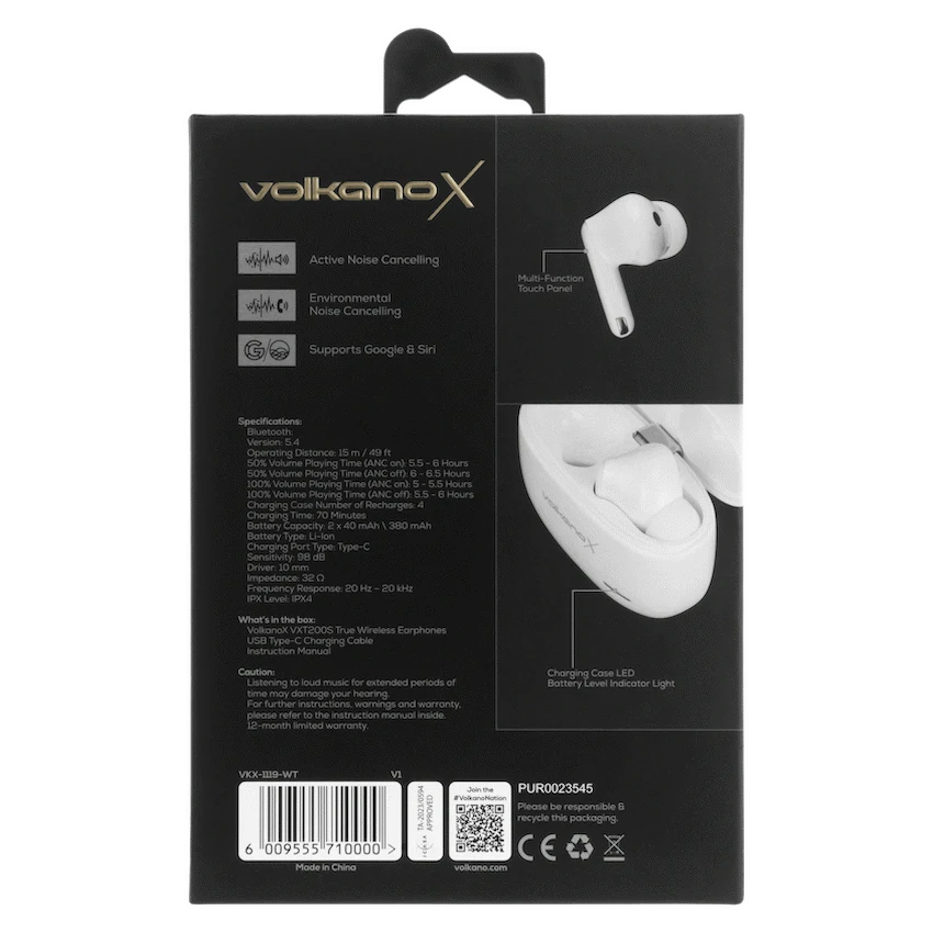 VolkanoX Audio VolkanoX VXT200S Hybrid ANC TWS Earphones - White