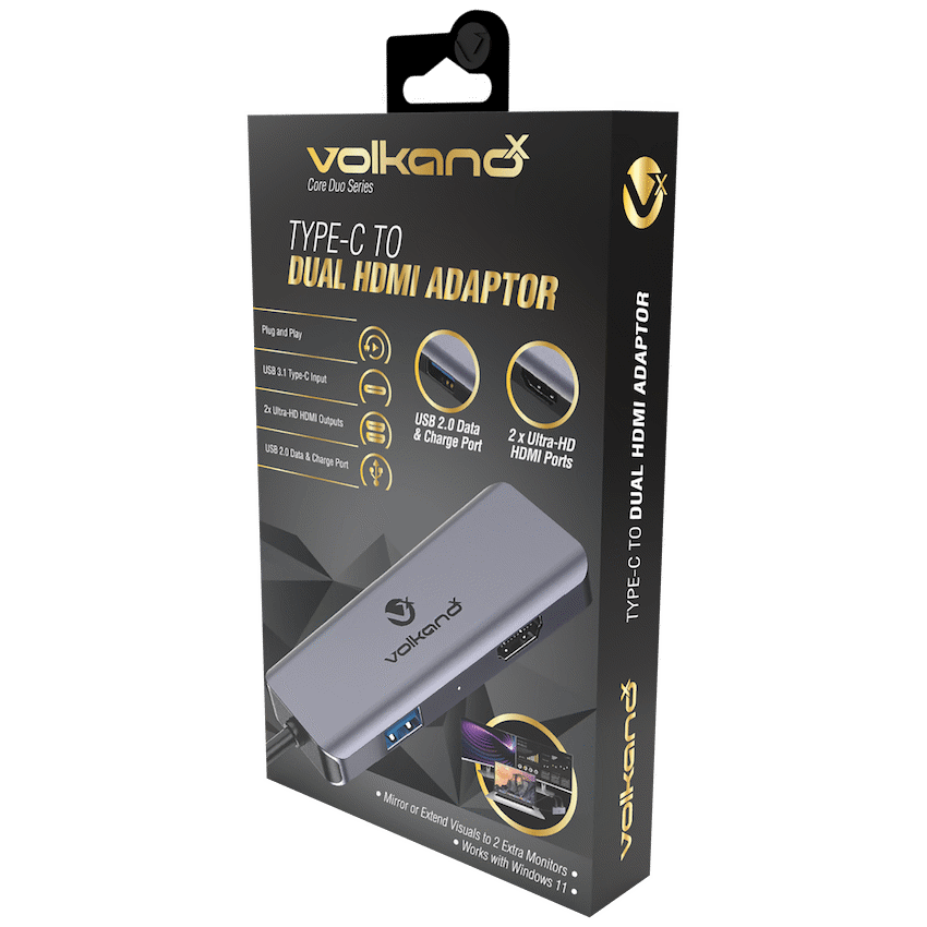 VolkanoX Computer Accessories VolkanoX Core Duo HDMI Type-C to Dual HDMI Adaptor