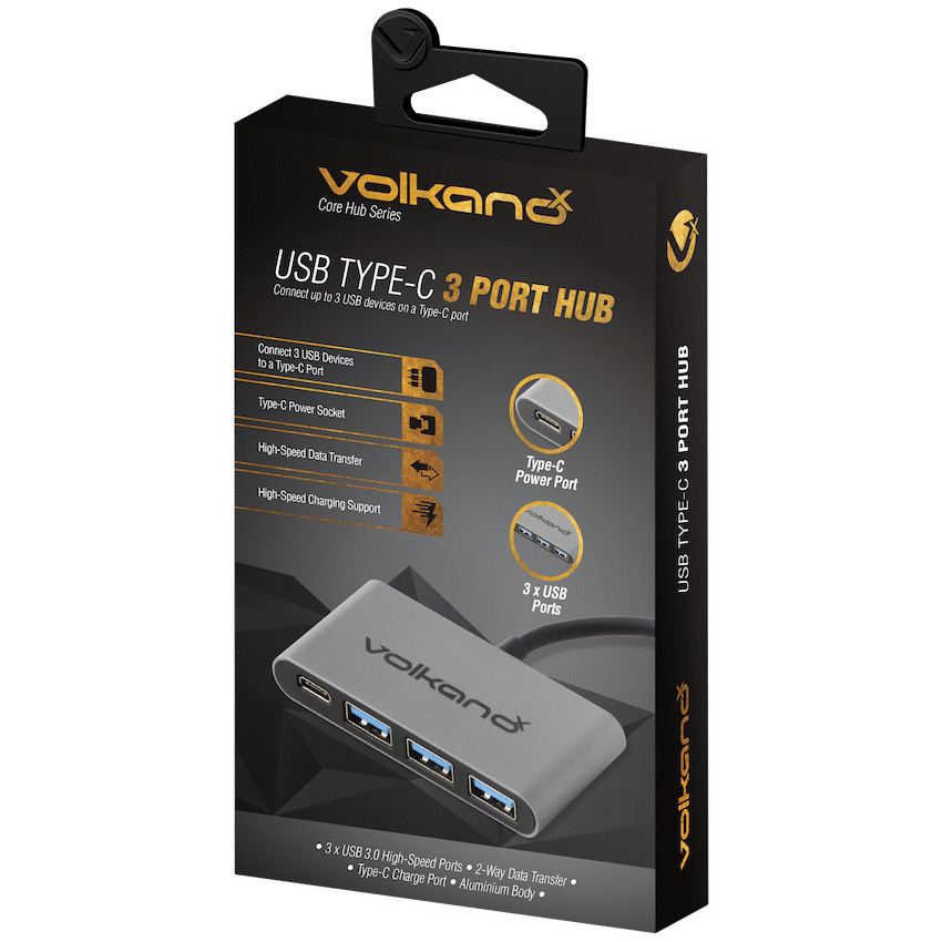 VolkanoX Computer Accessories VolkanoX Core Hub series USB Type C to 3x USB 3.0 plus Power - 10cm - Charcoal