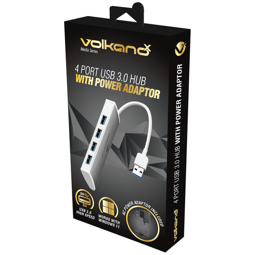 VolkanoX Computer Accessories VolkanoX Media Series 4-Port USB Hub with Power Cable