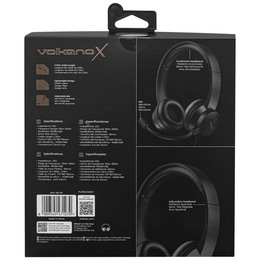 VolkanoX Computer Peripherals VolkanoX Chat Mk1 Series AUX Headset - Graphite