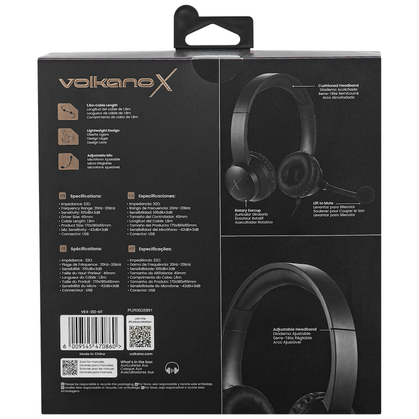 VolkanoX Computer Peripherals VolkanoX Chat Mk2 Series Wired USB Headset - Graphite