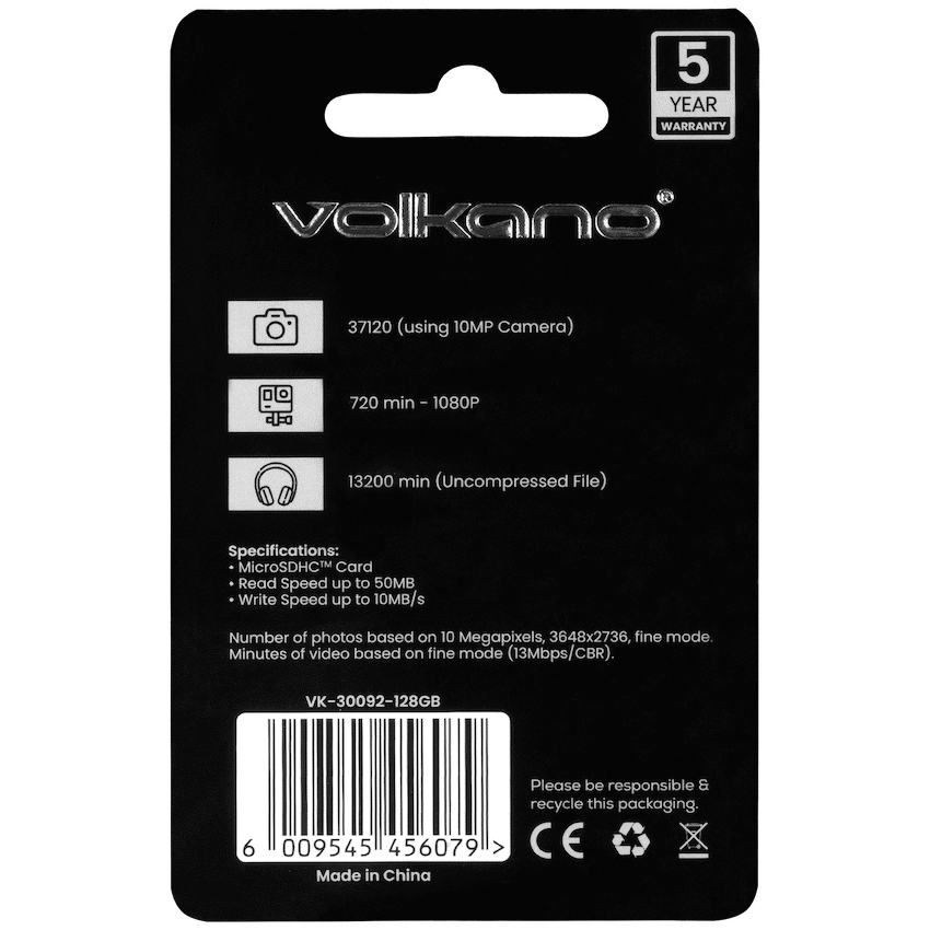 VolkanoX Devices Volkano Micro Series Micro SD Card 128gb - Class 10