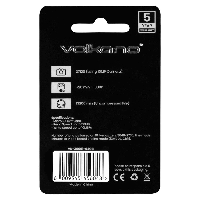 VolkanoX Devices Volkano Micro Series Micro SD card 64GB - Class 10
