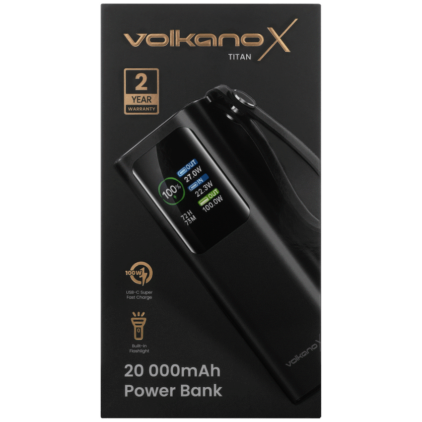 VolkanoX VolkanoX Titan Series - 20 000 mAh - Power Bank with retractable Type-C Cable with Flashlight