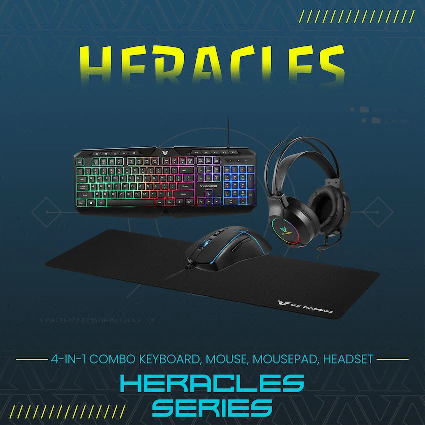 VX Gaming Computer Peripherals VX Gaming Heracles Series 4-in-1 Combo KB, Mouse, Mousepad, Headset