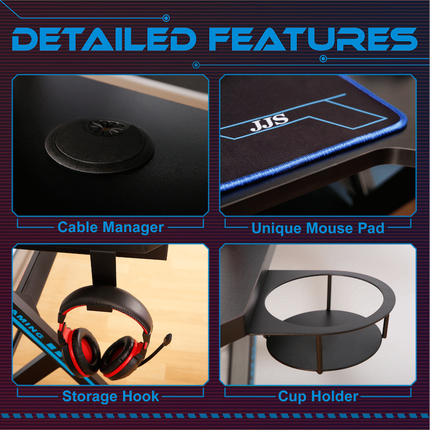 VX Gaming Furniture VX Gaming Donahue Gaming Desk - Black with Headphone Hook